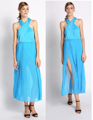 

Fashion Women Sexy Splice Chiffon Open Fork Full Long Party Dress