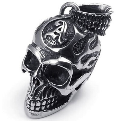 

Hpolw Stainless steel casting Black&silver Cool Skullskeleton Mask Pendant Mens Necklace18-26 inch Chain