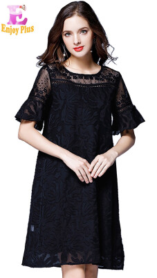 

XL XXL 3XL 4XL 5XL plus size office lace new summer 2018 dress women short sleeve large size black flower loose elegant midi