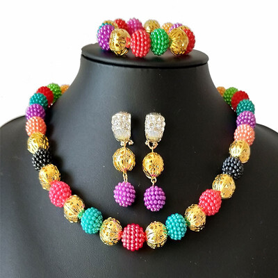 

Fine Nigerian Woman Jewelry Set New Ball Beaded Necklace Dubai Wedding Beads Jewelry Set African Jewelry Sets Free Shipping
