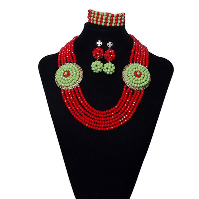 

Charming African Jewelry Set Deep Red 6 Row Crystal Beaded Necklace Nigerian Wedding Beads African Beads Jewelry Set For Women