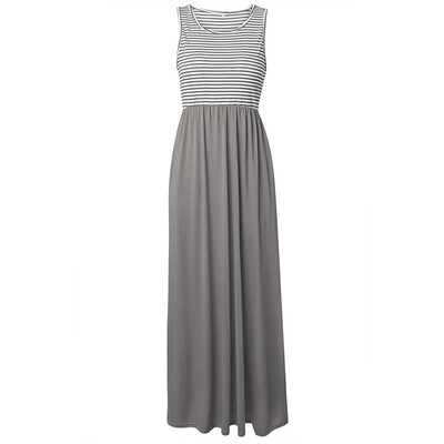 

Tissbely Striped Tank Dress Summer Women Beach Maxi Dress Summer Irregular Weekend O Neck Floor Length Dresses