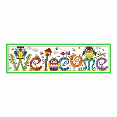

Decdeal 228 67 inches The Owl Welcome Card Pattern Cross Stitch Kit with Pre printed 14CT Canvas Cloth & Cotton Thread Embroid