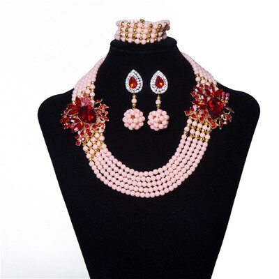 

Royal Womens Crystal Jewelry Nigerian Wedding Beads African Jewelry Sets Bridal Handmade Beaded Necklace Free Shipping