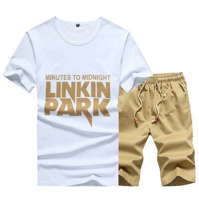 

Damaizhang Brand Designer Men T-shirt Suit With Short Pants Summer Linkin Park Printed Casual Short Sleeve Man T Shirt