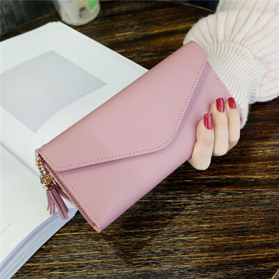 

Lady PU Leather Long Wallet Love Heart And Tassel Pendant Simple Fashion Multifunctional Litchi Wallet