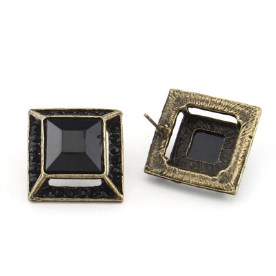 

Jewelry Ladies 1 Pair Earrings Black/Champagne Shape Square 2.1*2.1CM NEW