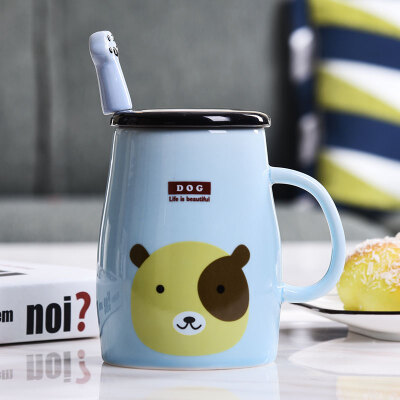 

Haofeng Creative Ceramic Cup Breakfast Cup Couple Cup Mug Coffee Cup Milk Cup with Cover Spoon Tea Cup Office Cup Water Cup Tea Set Meng Dog Mug Cover with Spoon