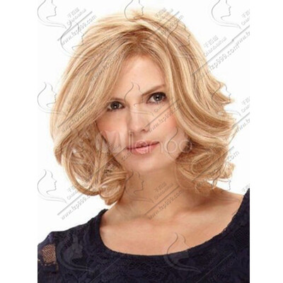 

QianBaiHui Short Wavy Bob Wigs for Women Blonde Heat Resistant Synthetic Hair Wigs Natural Looking Fashion Full Wigs Wig Cap