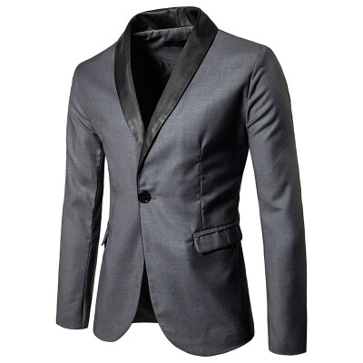 

New Mens Fashion Threshold Featuring Leather Stitching Suit Slim Business Casual Solid Color Jacket