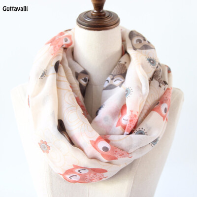 

Guttavalli Women Owls Chevron Ring Shawl Solid Girl Dots Flowers Loop Scarf Soft Bohemia Vintage Animal Stripes Infinity Scarves