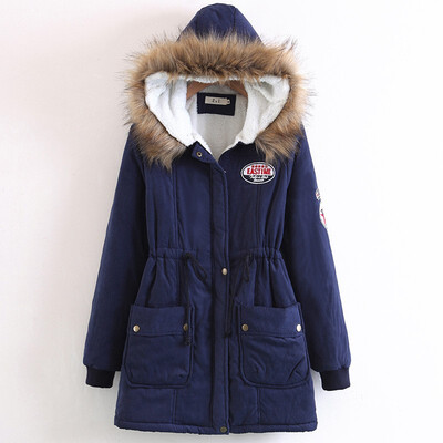 

Fur Collar Hooded Cotton Lamb Wool Long Coat Thicken Warm Long Jacket Female Plus Size 2XL Outerwear Parka