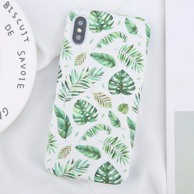

Green Leaf Print Phone Case For iPhone 8 7 6 6S Plus X Colorful Flower Leaves Pattern Cases Hard PC
