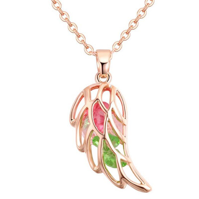 

Austrian Crystal Jewelry Pendant Necklaces Hollow Winged Women Fashion Accessories Rhinestone Bijoux Rose Gold Plated 28003