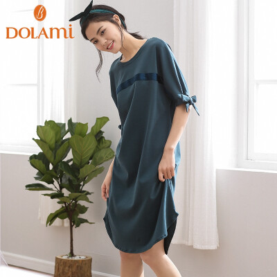 

Dora beauty DOLAMI nightdress female summer sleeves long section Korean fresh student pajamas loose large size long skirt home service HT822114 dark green XL