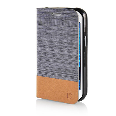 

MOONCASE Canvas Design Leather Side Flip Wallet Pouch Stand Shell Back ЧЕХОЛ ДЛЯ Samsung Galaxy J1 Dark Brown