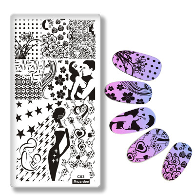 

Pretty Girl Pattern Nail Art Image Stamp Stamping Plates Manicure Template Beautiful Flowers Lovers Kiss for DIY Nail Stamp C03