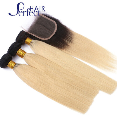 

8A Ombre Virgin Brazilian Straight Hair 3 Bundles With Closure 1B613 Blonde Human Hair Weave Ombre Brazilian Hair With Closure