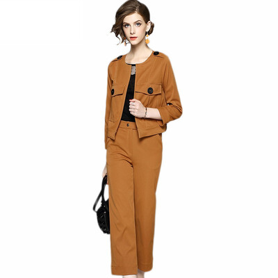 

2018 Women Spring Thin Elegant Business Sets Tailored Coat Ankle Length Straight Pants Two Piece Suits