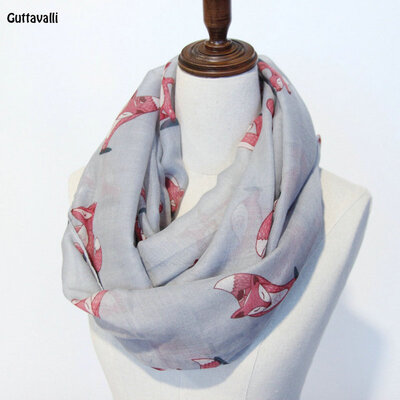 

Guttavalli Women Solid Cute Fox Print Ring Shawl Vintage Animals Viscose Soft Loop Scarf Winter Lowrie Warm Infinity Scarves