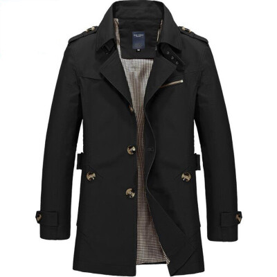 

Men Single Breasted Trench Coat Lightweight Slim Fit Notch Lapel Cotton Jacket