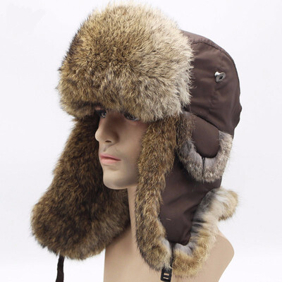 

Bomber Trapper Hats Thick Winter Warm Rabbit Fur Hat Rex Snow Caps Ear Flap Caps ushanka Russian For Men