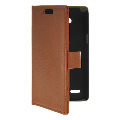 

MOONCASE Slim Leather Side Flip Wallet Card Holder Pouch with Kickstand Shell Back Case Cover for LG L80 Brown