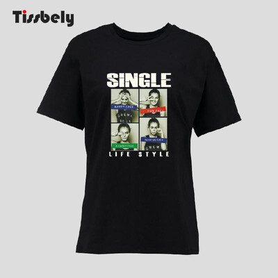 

Tissbely Girl&39s Face T-Shirts 2018 Summer Casual T Shirt Women Black T-Shirt Women Print Letter O-Neck Tumblr Style for Youth