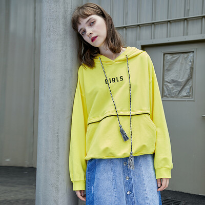 

PASS2018 autumn new sweater female hooded thin section simple letter pullover tide jacket 6830521105 bright yellow S