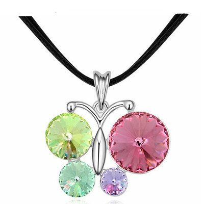

White Gold Plated Butterflies Pendants Necklace Austrian Crystals from Swa Elements Women Fashin Jewelry Accessories 14580