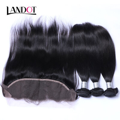 

8A Cambodian Virgin Hair Straight With Ear To Ear 13x4 Lace Frontal Closure 3 Bundles Human Hair Weave Closures 4Pcs Natural Black