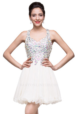 

A-line Sweetheart Short Sleeveless Chiffon Prom Dresses with Crystal Beads