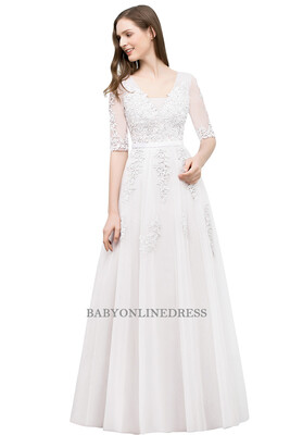 

Babyonline 2018 Half Sleeves Dust Pink Lace Evening Dresses 2018 Backless Applique Long Party Dresses