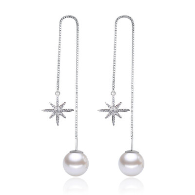 

Luxury Statement Cubic Zirconia Simulated Pearl Snowflake Cute Drop Earrings For Women Fashion Ladies Jewelry WHEG43