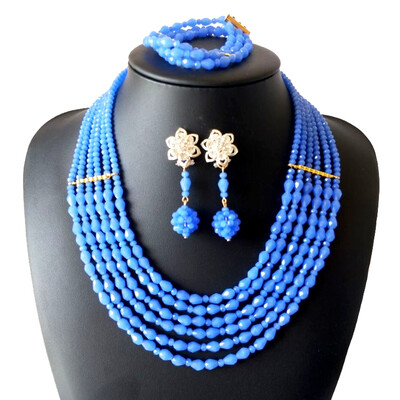 

6 Strands Water Drops Beads Handmade African Wedding Statement Necklace Nigerian Wedding Beads African Jewelry Set for Women