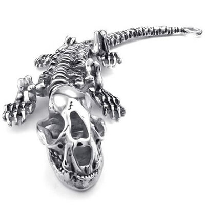 

Hpolw Mens Stainless Steel Bracelet Gothic Dinosaur Skull Skeleton Silver