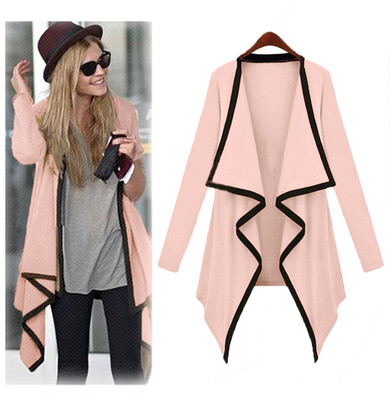 

New Fashion Women Asymmetric Outerwear Contrast Coat Long Sleeve Cape Cardigan Tops