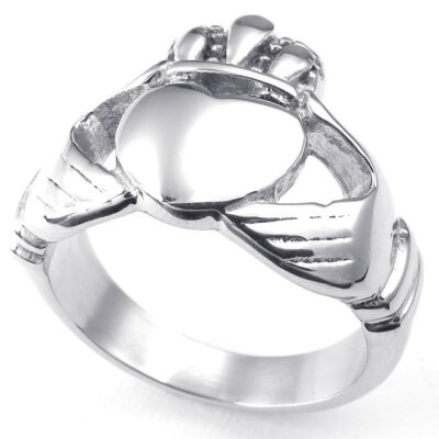 

Hpolw Mens Womens Stainless Steel Ring, Claddagh Heart Crown Wedding Band, Silver