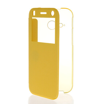 

MOONCASE Ultra Thin Leather Side Flip Pouch Hard board Shell Back ЧЕХОЛ ДЛЯ HTC One 2 Mini（ M8 Mini ) Yellow