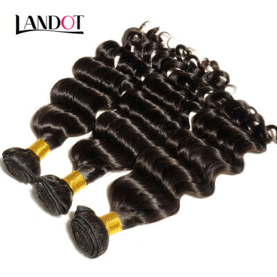 

10A Unprocessed Indian Virgin Human Hair Weaves 4 Bundles Loose Deep Wave Curly Natural Black Can Bleach 613 Color 2 Years Life