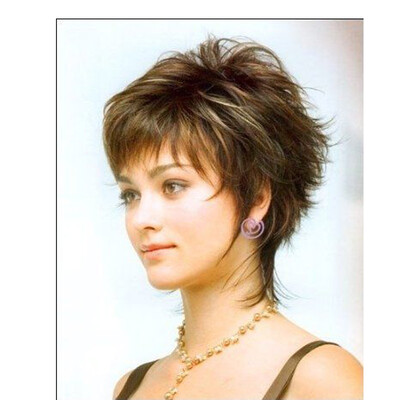 

QianBaiHui Short Curly Wigs for Black Women Brown Mixed Blonde Layered Wigs with Natural Bangs Wig Cap