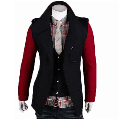 

Zogaa New Mens Wool Coat Contrast Color Double-breasted