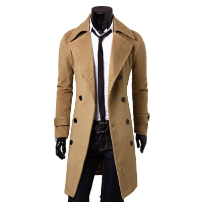 

CT&HF Men Elegant Temperament Woollen Coat Korea Leisure Simple Pure Color Long Sleeve Coat Men Lapel Thickening Coat