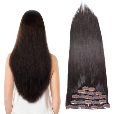 

Bhf Hair Silky Straight Clip In Hair Extensions 16 Inch 6PieceLot Brazilian Human Hair Weave 70G 1B 2