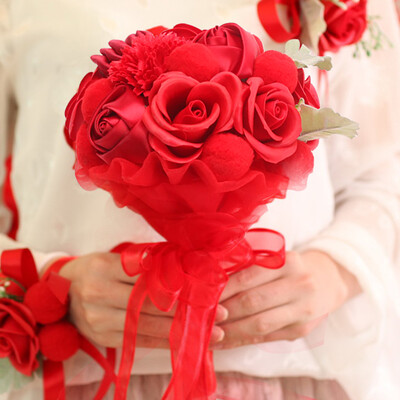 

June bride bride bouquet wedding supplies simulation rose wedding props wedding decoration red bouquet