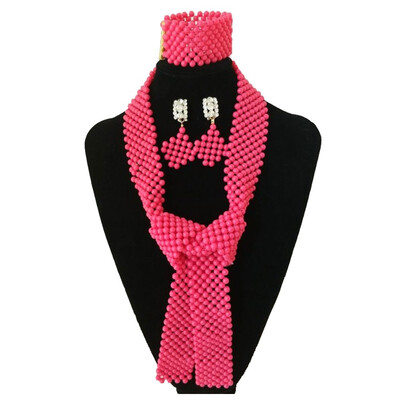 

AMYNOVA Pink Scarf Style African Beads Necklace Bracelet Earrings Jewelry Set Nigerian Wedding Beads African Bridal Jewelry