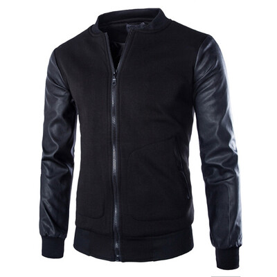 

Zogaa Mens Jacket Leather Sleeve Casual Slim