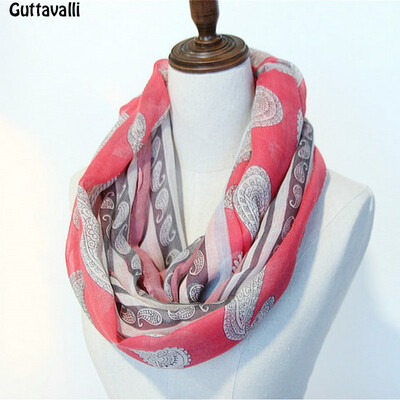 

Guttavalli Women Cashew Stripes Print Ring Shawl Vintage Flowers Viscose Soft Loop Scarf Winter Floral Warm Infinity Scarves