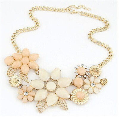 

Women Bauhinia Flower Necklace Pink Cream Charm Pendant Fashion