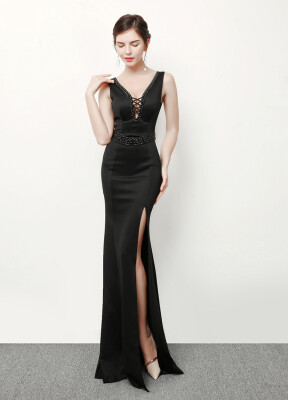 

V-neck luxury mermaid dress long evening dress sequins formal prom dress gown